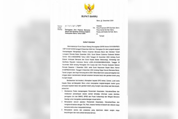 Siaga Darurat Bencana, Bupati Barru Keluarkan Surat Edaran