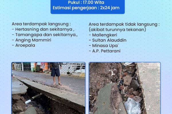 PDAM Makassar Lakukan Perbaikan Kebocoran di Jalan Beringin Gowa, Sejumlah Area Terdampak-Pelanggan Diminta Pengertiannya