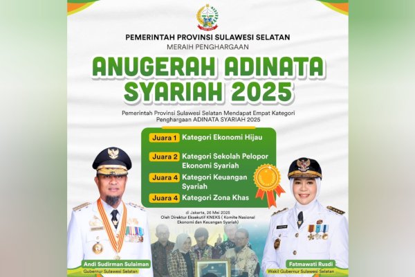 Pemprov Sulsel Borong Empat Penghargaan Adinata Syariah Tahun 2025
