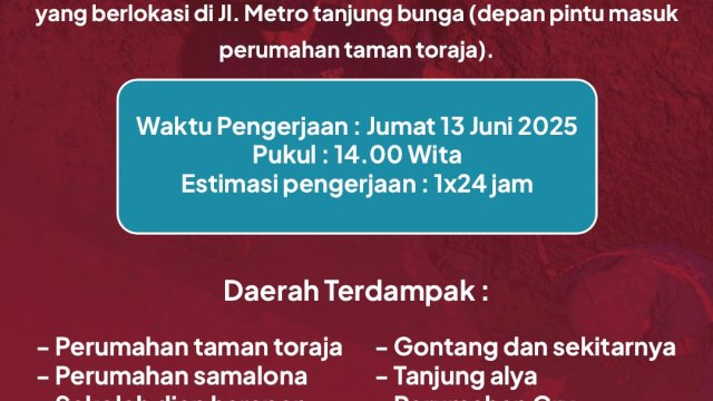 PDAM Makassar Koneksi Pipa di Metro Tanjung Bunga, Warga Diimbau Tampung Air