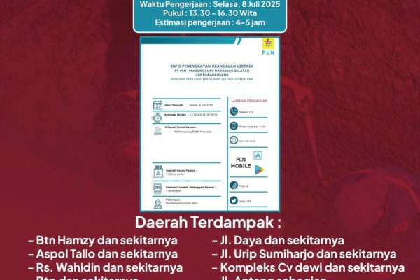 Ada Pemeliharaan Gardu Listrik, Suplai Air PDAM Makassar Terganggu-Pelanggan Disarankan Tampung Air