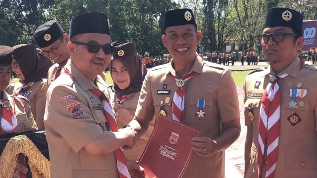 Wabup Sinjai, Andi Mahyanto Mazda menghadiri Apel Besar Hari Pramuka ke-64 Tingkat Provinsi Sulawesi.