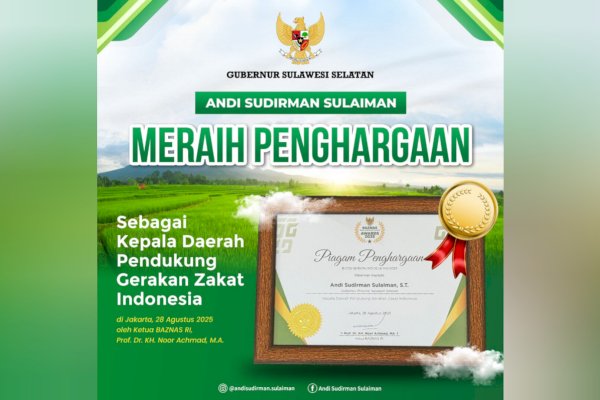 Gubernur Andi Sudirman Raih Baznas Awards 2025 atas Dukungan Pengelolaan Zakat