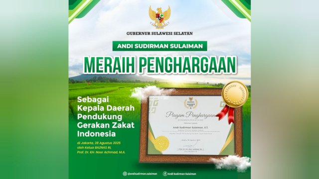 Baznas Awards 2025 kategori sebagai Kepala Daerah Pendukung Gerakan Zakat Indonesia.