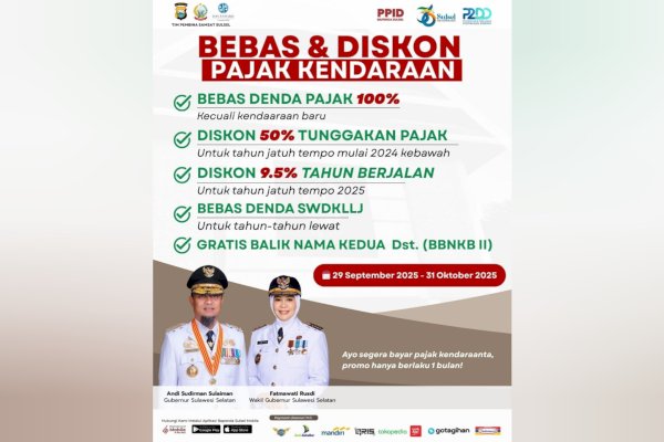 Pemprov Sulsel Berlakukan Insentif Pajak Kendaraan Bermotor hingga 31 Oktober 2025