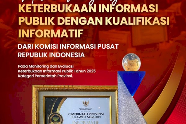 Pemprov Sulsel Raih Predikat Informatif dari Monev KI Pusat