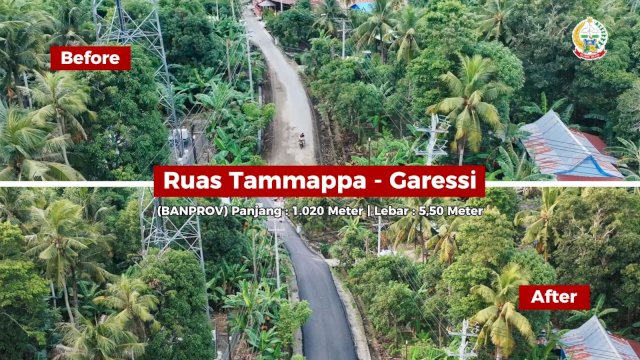 Tampak Perbaikan Jalan Provinsi di Pinrang sebelum dan sesudah diperbaiki.