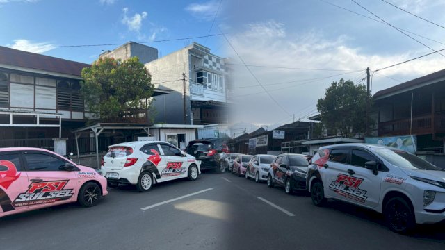 Branding mobil PSI jelang Rakernas PSI di Kota Makassar.
