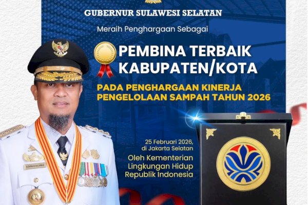 Gubernur Sulsel Terima Penghargaan Pembina Terbaik Pengelolaan Sampah 2026