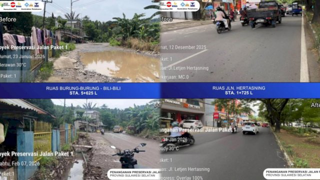 Ruas Jalan Hertasning di Kota Makassar dan ruas Burung-Burung&ndash;Bili-Bili di Kabupaten Gowa.