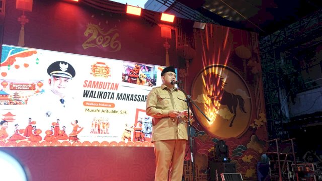 Wali Kota Makassar, Munafri Arifuddin saat memberikan sambutan pada kegiatan buka puasa bersama dalam rangka Festival Cap Go Meh Zou-Zou Makassar.