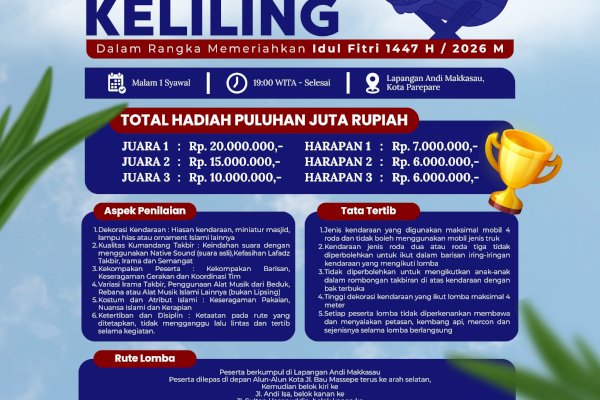 Pemkot Parepare Gelar Lomba Takbiran Keliling, Hadiah Capai Rp20 Juta