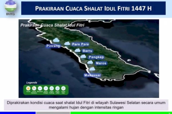 Prakiraan Cuaca Lebaran di Sulsel, Sejumlah Wilayah Berpotensi Hujan Intensitas Ringan