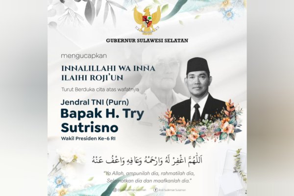 Gubernur Sulsel Sampaikan Duka Cita atas Wafatnya Wapres ke-6 RI Try Surtrisno