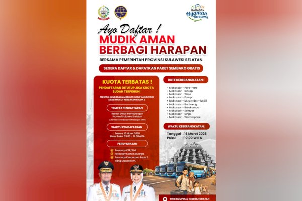 Ayo Buruan Daftar! Pemprov Sulsel Siapkan Mudik Gratis, Warga Diajak Pulang Kampung dengan Aman dan Nyaman