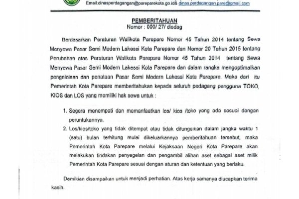 Pemkot Parepare Ancam Segel Kios Tak Aktif di Pasar Lakessi