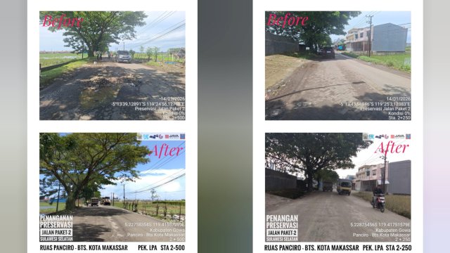 Ruas jalan yang telah dikerjakan Pemprov Sulsel.