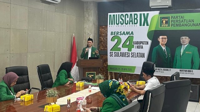 Ketua DPW PPP Sulsel, Ilham Ari Fauzi A. Uskara, saat membuka Muscab IX PPP Se-Sulsel.