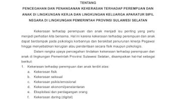 Pemprov Sulsel Terbitkan Edaran Anti Kekerasan terhadap Perempuan dan Anak bagi ASN