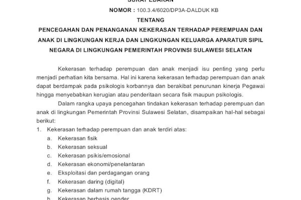 Pemprov Sulsel Terbitkan Edaran Anti Kekerasan terhadap Perempuan dan Anak bagi ASN
