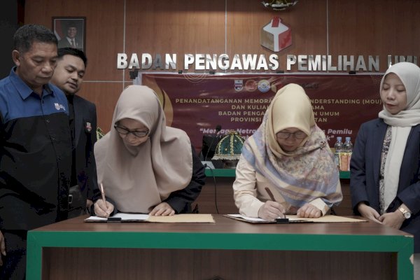 Bawaslu Sulsel-Unibos Perkuat Kolaborasi Pengawasan Pemilu Lewat Penandatanganan MoU
