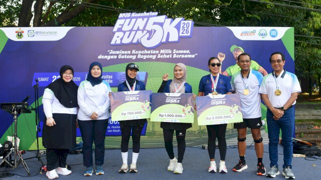 Wakil Wali Kota Makassar, Aliyah Mustika Ilham menghadiri kegiatan fun run 5 kilometer (5K) yang digelar BPJS Kesehatan bersama Universitas Hasanuddin.
