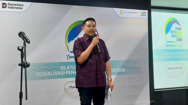 Manager Corporate Communication & Relation PT Elnusa Petrofin, Putiarsa Bagus Wibowo, dalam media gathering di Makassar.