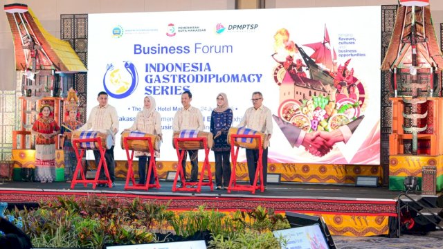 Wakil Gubernur Sulsel Fatmawati Rusdi, resmi membuka Business Forum Indonesia Gastrodiplomacy Series (IGS) 2026.