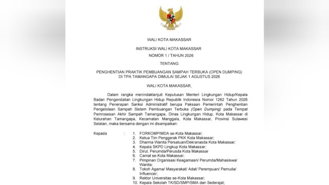 Intruksi Wali Kota Makassar Nomor 3 Tahun 2026, tentang Gerakan Pemilahan dan Pengolahan Sampah.