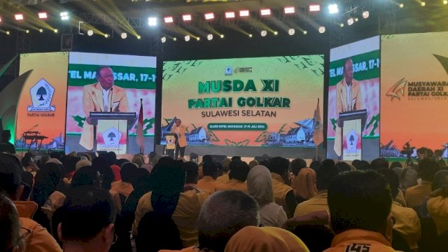 Plt Ketua DPD I Partai Golkar Sulsel Muhidin M. Said, sambutan di Musda XI Golkar Sulsel.