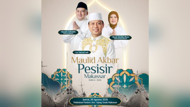 Pemerintah Kota Makassar, akan menggelar Maulid Akbar Pesisir Makassar 1448 Hijriah/2026.