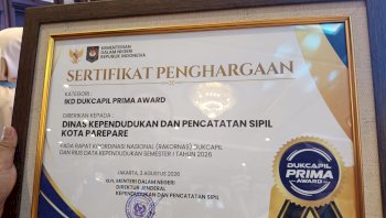 Parepare Raih Penghargaan IKD Disdukcapil Prima Award 2026, Satu-satunya Di Kawasan Indonesia Timur