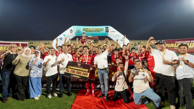 Kabupaten Bone Juara Piala Gubernur Sulsel Cup 2026, Gubernur Sulsel Serahkan Trofi dan Uang Tunai Rp200 Juta