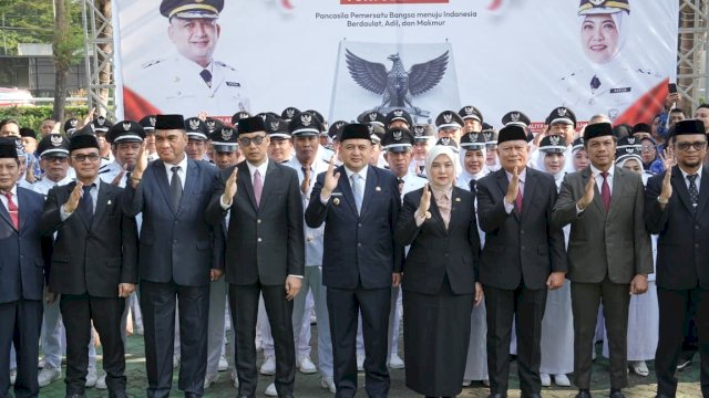 Wali Kota Makassar, Munafri Arifuddin memimpin langsung upacara peringatan Hari Kesaktian Pancasila di halaman Kantor Balai Kota Makassar.