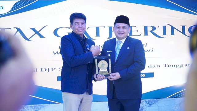Tax Gathering Tahun 2026 bertema "Harmoni Berkontribusi, Wujud Cinta untuk Negeri" yang berlangsung di Aula Rongkong, Gedung Keuangan Negara II, Makassar.