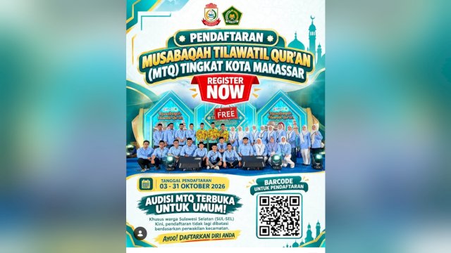Pendaftaran Musabaqah Tilawatil Quran (MTQ) Tingkat Kota Makassar Tahun 2026.