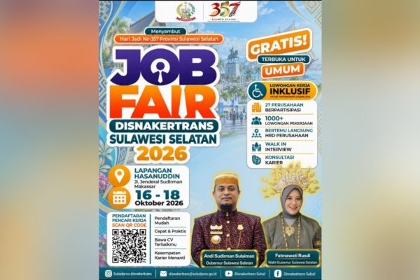 Sambut 357 Tahun Provinsi Sulawesi Selatan, Disnakertrans Gelar Job Fair 2026